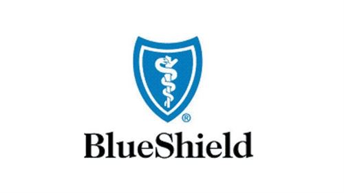 Blue Shield words and blue shield with a snake on a staff